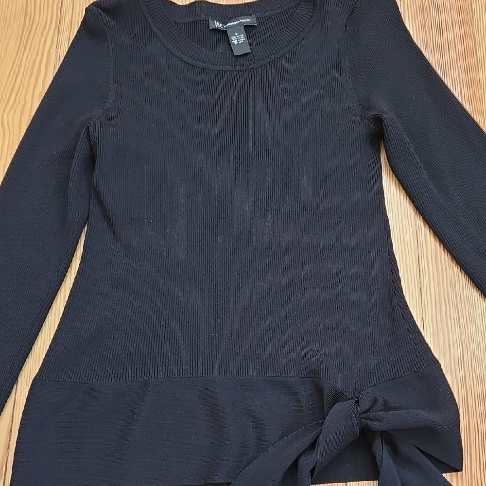INC International Concepts Black Long Sleeve Tie Hem Blouse Top Size Size M - Picture 7 of 12